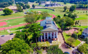 Overhead shot of the Oakland Memorial Chapel on the campus of Alcorn State University
