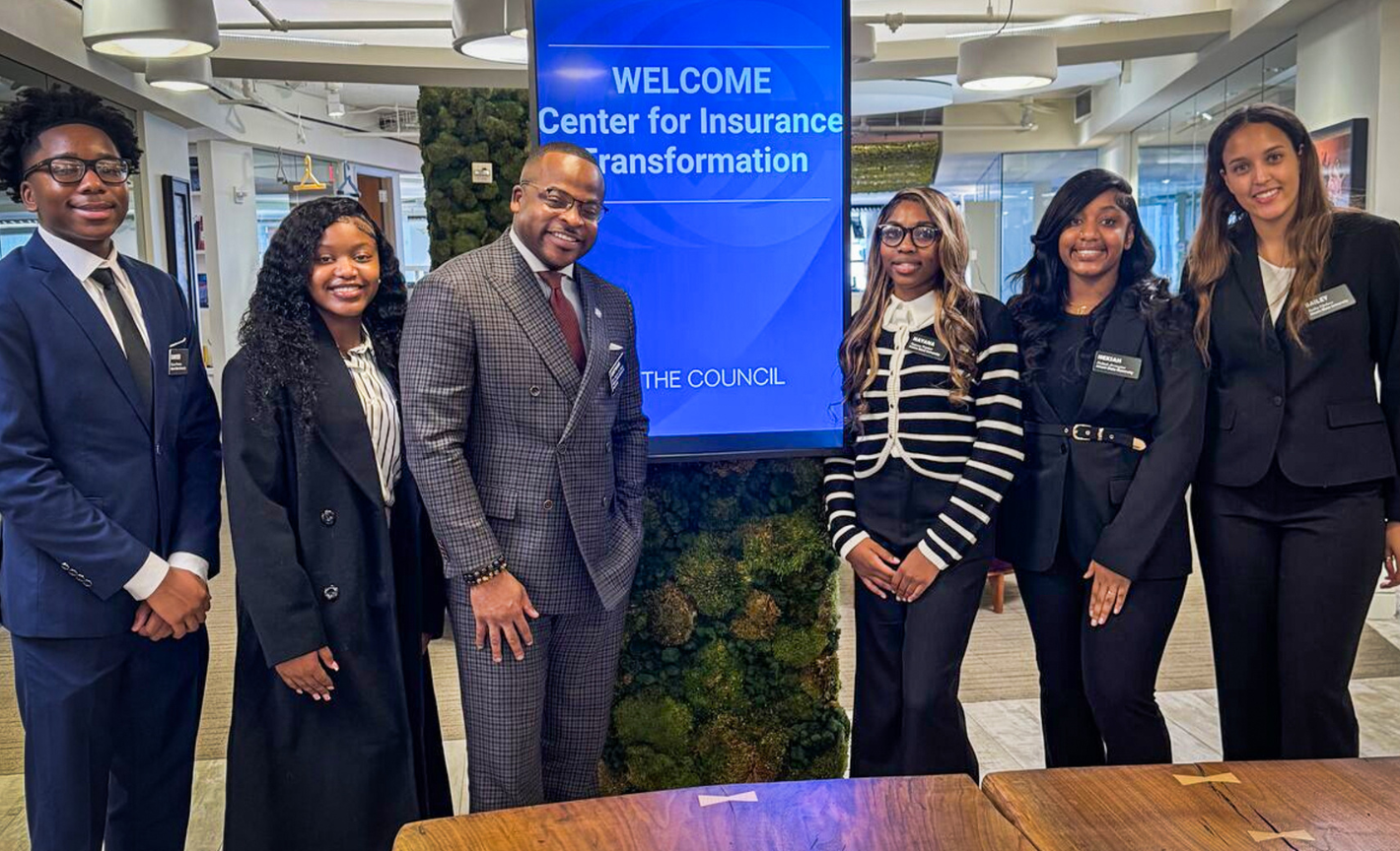From left to right: Xavier Freeman, Amelia Daniels, Dr. Antwon Woods, Nayana Triplett, Nekiah Arrington, Bailey Upshaw