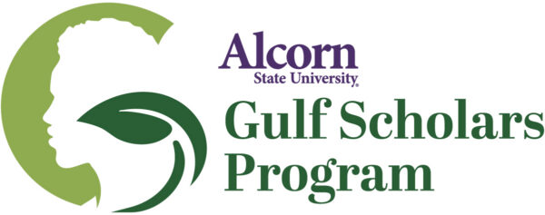 Alcorn State University Gulf Scholars Program logo, depicting the silhouette of an African American woman wrapped in green leaves.