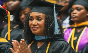 Photo of Graduate Studies students during commencement at Alcorn State University.